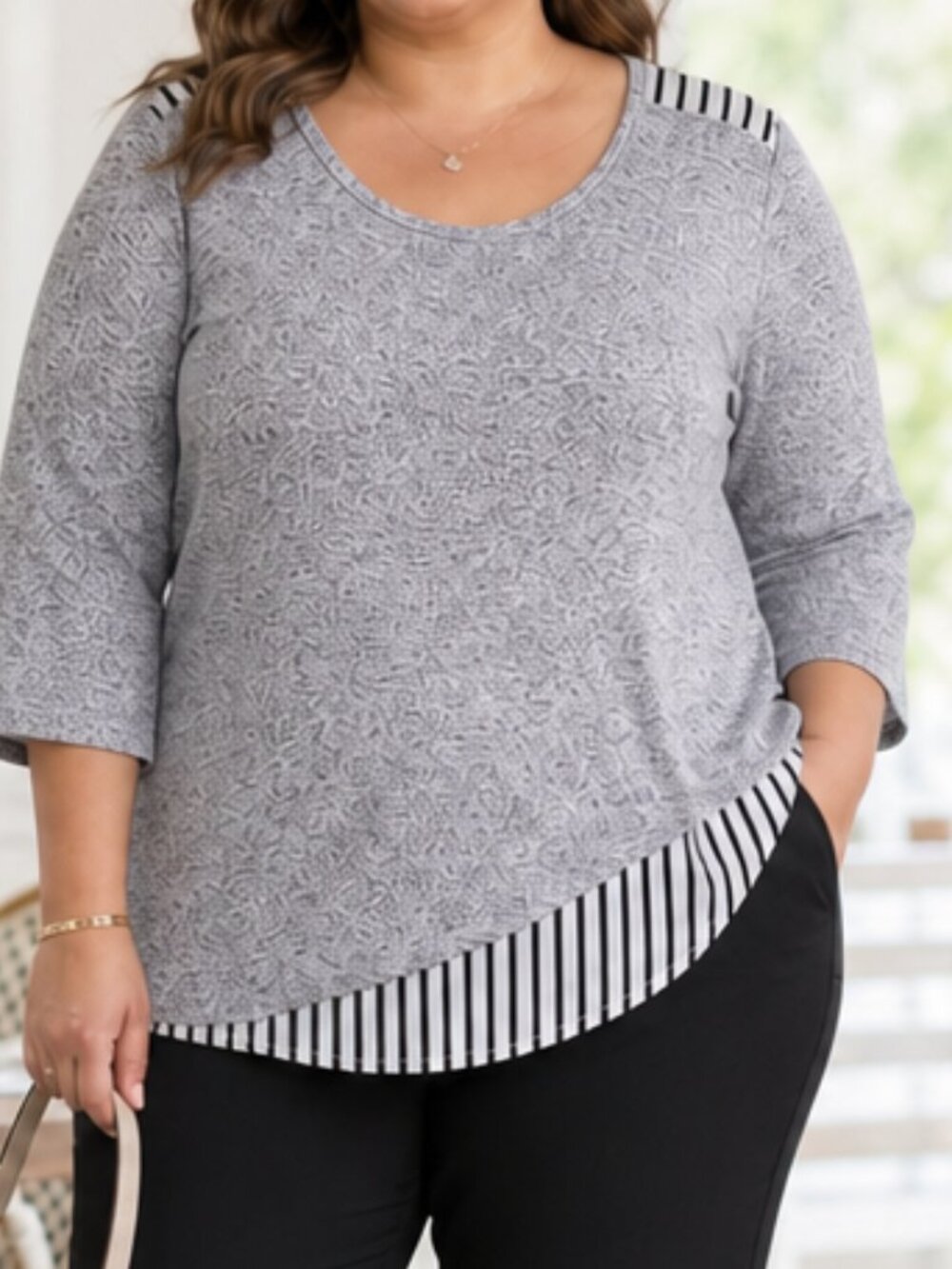 Lane Bryant Plus Size Casual Nautical 22/24 Long Sleeve Mixed Material Top